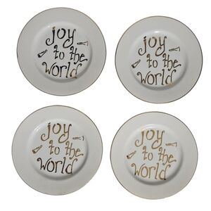 4 ~7.75" "Joy to the World" Christmas Plate White & Gold by 10 Strawberry St.
